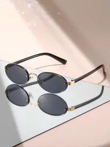 Unisex Oval Frameless Fashion Glasses, Alloy Connectors, Y2K Style Casual Wear, Uv400 Protection, All Seasons Eyewear, Vintage Rimless Sunglasses
