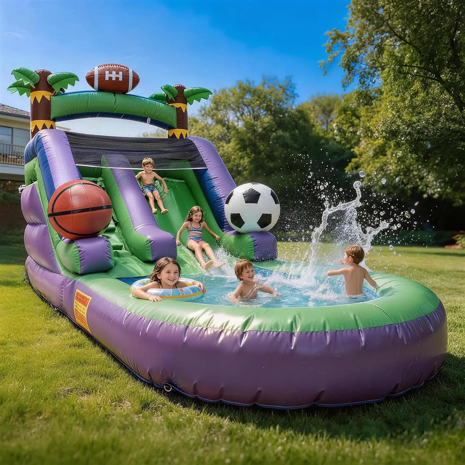 BHGGR21FT Inflatable Water Slide for Kids and Adults, w/Big Splash Pool | 100% Heavy Duty PVC Commercial Inflatable Water Slide with 950W Blower, Wet & Dry Use Water Slide for Backyard,21 x 9 x 12 FT