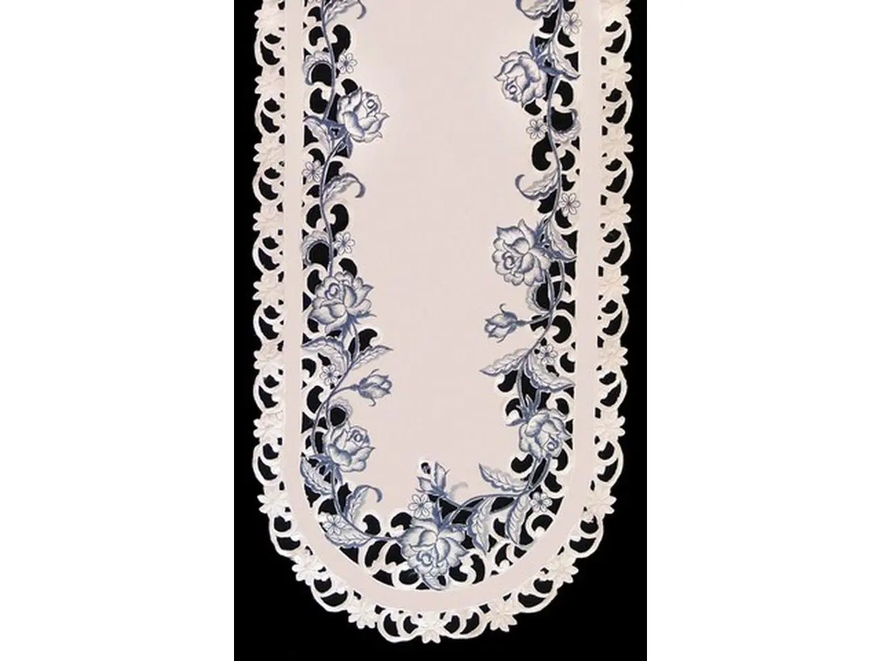 H8459-B 1-Piece Round Shape Delft Blue & Rose Motif Doily, 12 in Fabric Textile for Home Kitchen Table Decor, One-Piece