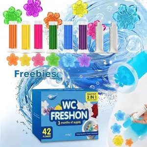 42 Flowers! 3-Tubes Toilet Gel Stamp Box  Deodorizing Bathroom Freshener - Keeps Toilet Clean & Fresh with Every Flush! Set Scented