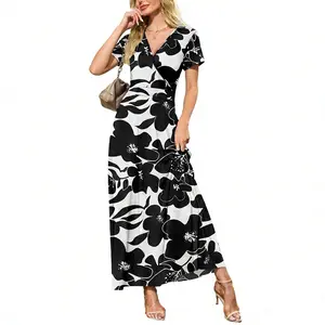 AUSELILY Maxi Dresses for Women V neck Ankle Length Floral Print Beach Long Flowy Dress with Pockets SpringStatements
