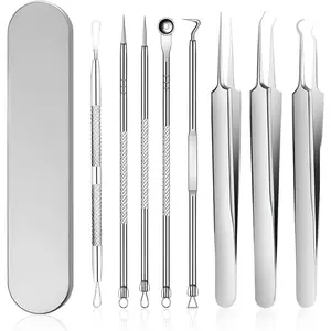 (8-piece set) Blackhead extraction tool set, stainless steel blackhead removal tool set, acne needle set acne extractor, individual aluminum box packaging