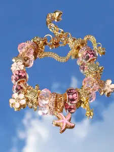 Classic Sakura Pendant Bracelet, Fashion Sea Wind Starfish Shell DIY Bracelet, Sakura Pendant Gift for Girls Women Friends, Metal Bracelet