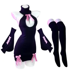 KORURACLUB Valentine's Day Bow Sweater Costume（3-PIECE SET） premium sweater cosplay lingerie Bow Sweater succubus lingerie Women Clothes fourth wing poison ivy costume witchy clothes