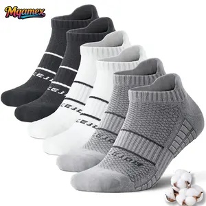 Mqamex Adults' Cotton Sports Fit Socks (6 Pairs) - Summer Breathable, Moisture-Wicking Dry Athletic Sports Socks, Anti-Slip, Arch Support, Elastic Cuffs, Geometric Print, Minimalist Compression, Ideal for Tennis, Running
