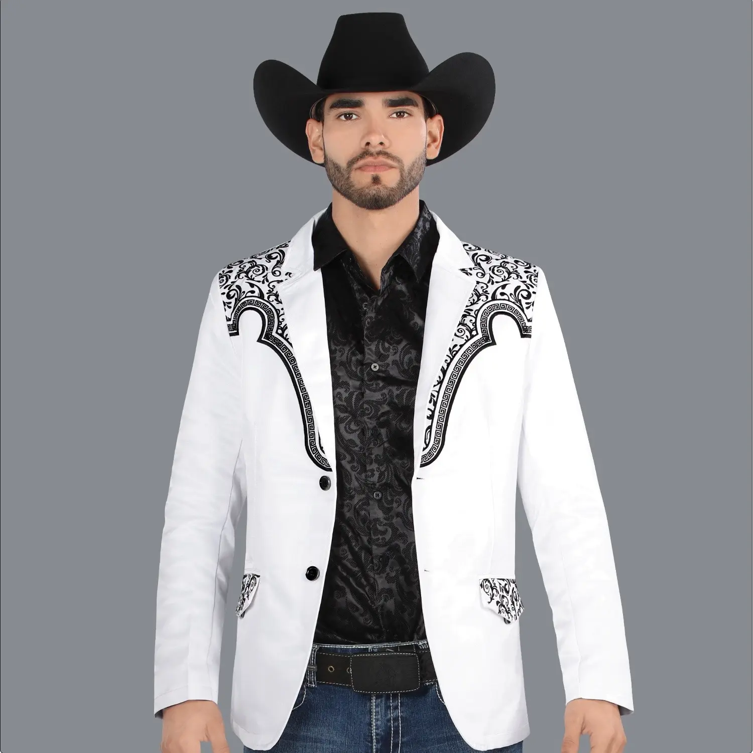 MT2179 Men's Medium-Length Plaid Blazer, White, All-Season, 2 Real Inside Pockets, Satin Lining, Longsleeves, Formal Wear, Embroidered Workwear Menswear Suit Jacket