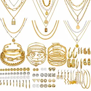 108PCS Gold Jewelry Set for Women, Gold Plated Necklace, Bracelet, Ring & Earrings, Trendy Layered Jewelry Collection, Fashion Jewelry Gift Set for Daily Wear & Special Occasions # SummerVibes
