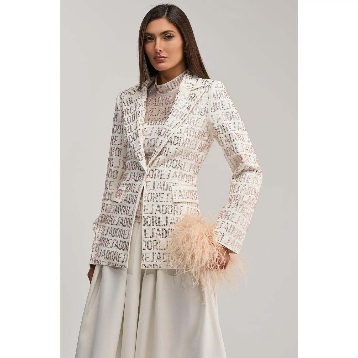 J'ADORE EMBELLISHED BLAZER IN WHITE