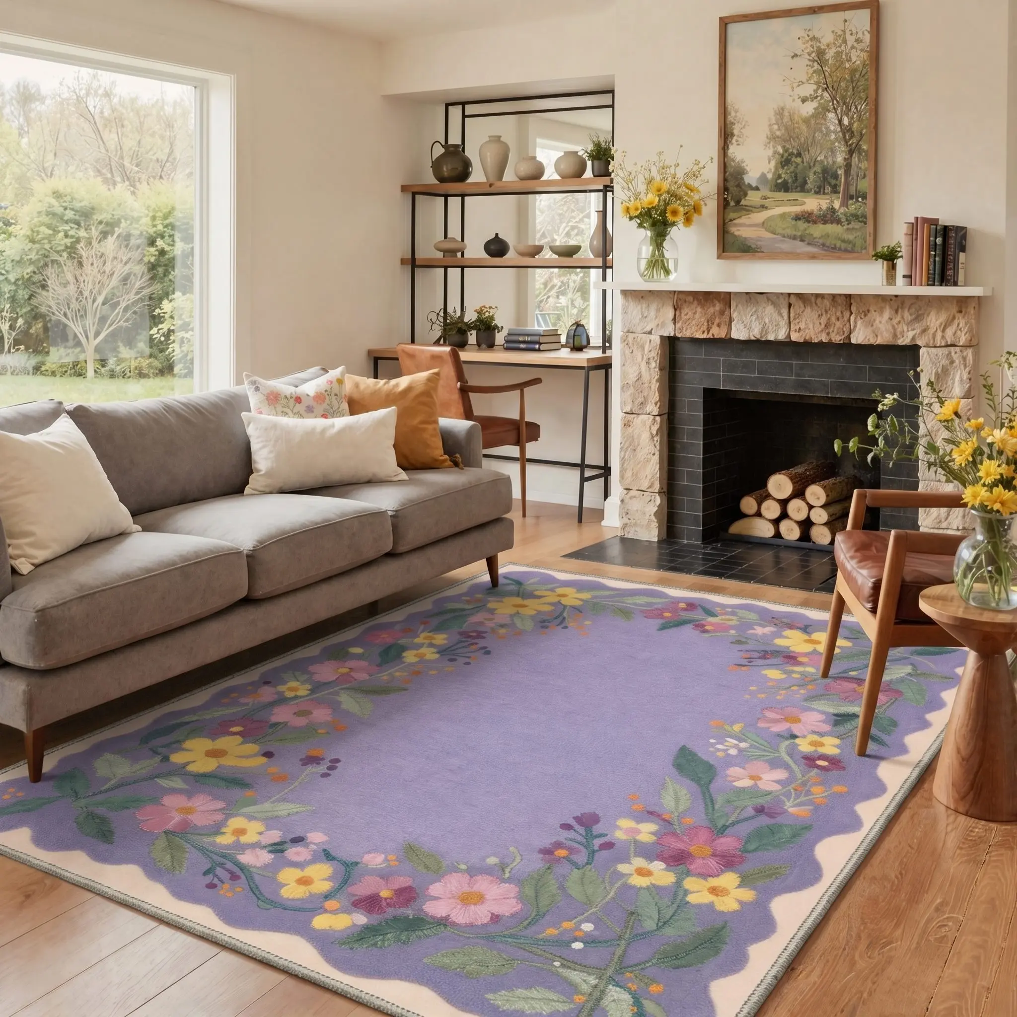 【Back To School】GENIMO Home Rug – Soft, Non-Slip, Pet Friendly, Machine Washable Area Rug, Floor Carpet Perfect for Living Room, Bedroom, Kitchen, Hallway, Stylish Home Decor ,ARF3240-LAVENDER BLOOM