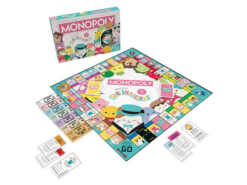 Monopoly Squishmallows Collector's Edition - Family Board Game for Ages 8+ with Exclusive Cam Plush & Custom Tokens