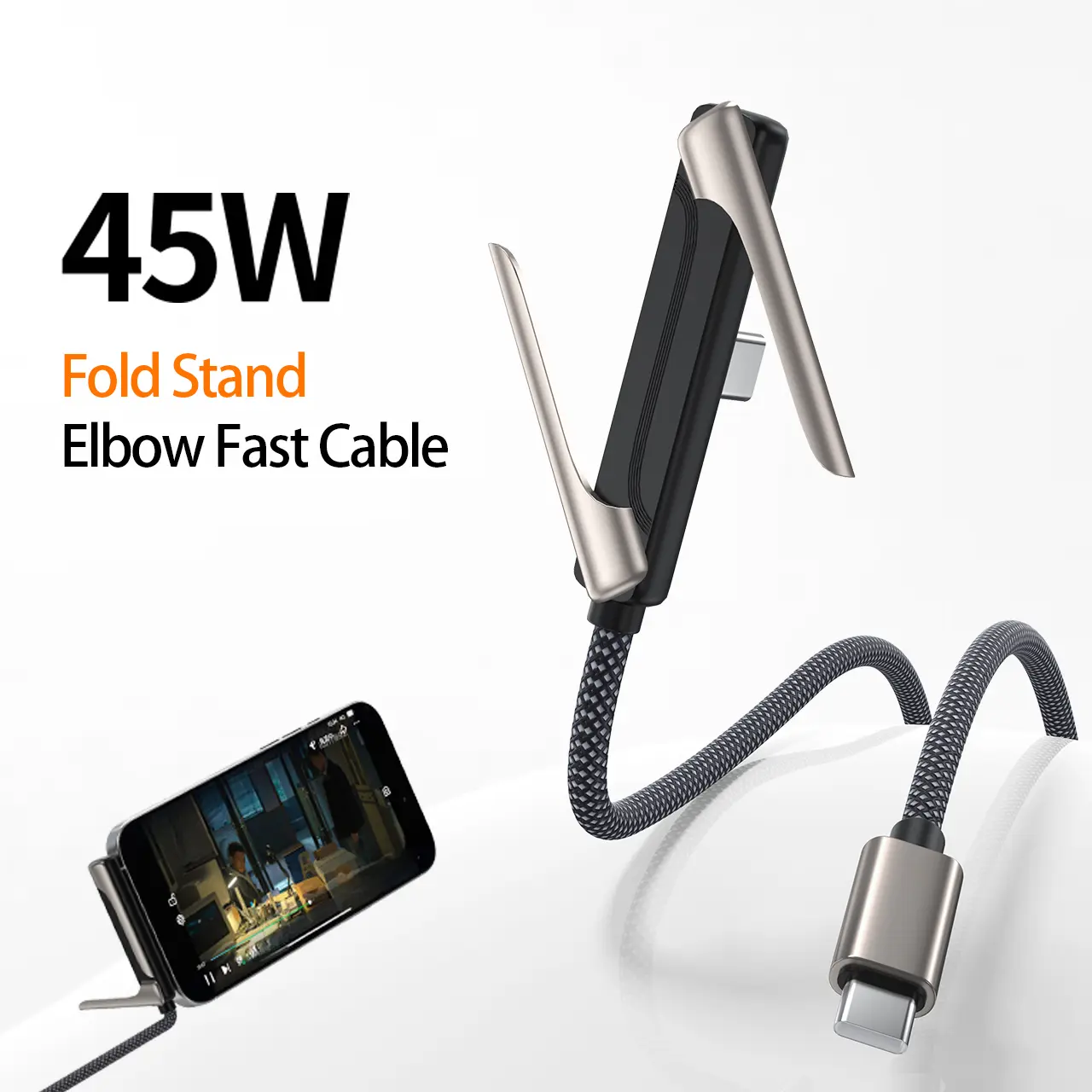 3.3 ft, 45W ultra-fast charging bendable gaming cable with phone stand; compatible with Apple iPhone 15/16/17 series tablets, Samsung, and Huawei; portable charger suitable for home, watching shows, travel, and gaming; portable iPhone charger; available i
