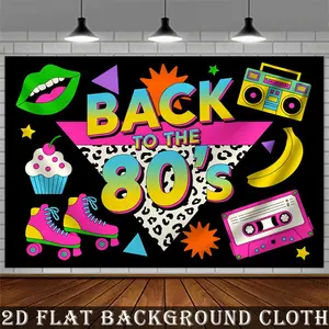 1PC,2D Flat Retro 80s Theme Party Backdrop, Nostalgic Style Birthday Party Decorative Tapestry, Photography Prop Background Curtain, Rock Disco Party Scene Decoration Supplies