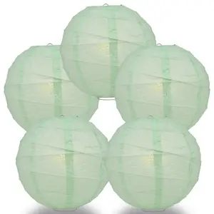 5-Pack 12 Inch Cool Mint Green Free-Style Ribbing, Hanging Paper Lanterns