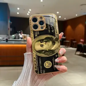 Gold Dollar Bill Design iPhone Case, High Quality Glass Material, Fits iPhone 17/16/15/14/13/12/11/x/XR/XS Max/7/8/7p/8p