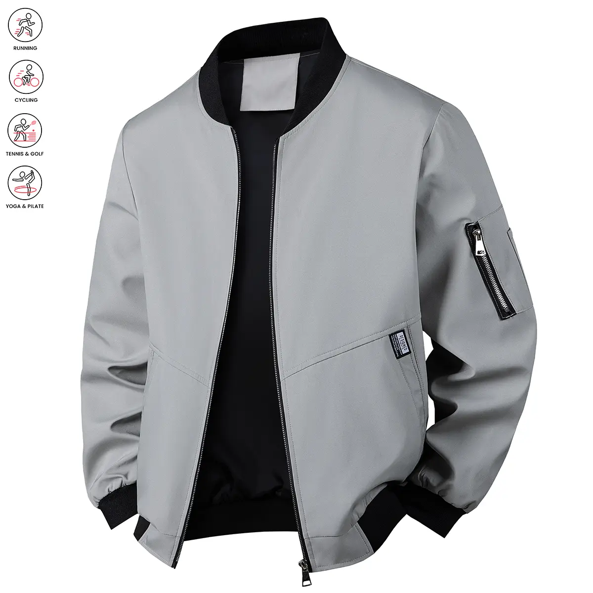Men's Plain Athletic Windbreaker Jacket, Lightweight Fitted Sun Protection Coat with Preppy Style and Zip Pockets, S M, Party, Holiday, Solid Plain, Fitted Cut