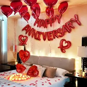 51pcs Anniversary Decoration Balloons Set, Heart Foil Balloons, Valentine's Day Decorations, Wedding Proposal Birthday Party New Year, Heart Shaped Balloons