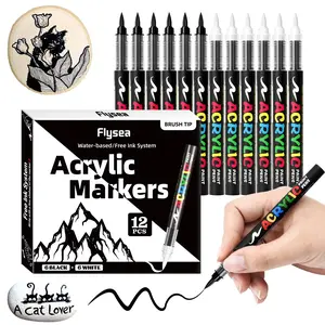 Acrylic Paint Pens, Automatic Ink Control System,Soft Brush Tip Markers,Black and White Paint Marker,Art Marker Set,for Canvas, Rock, Wood, Stone, Glass, Ceramic, Fabric Painting, DIY Crafts, DIY Painting Supplies