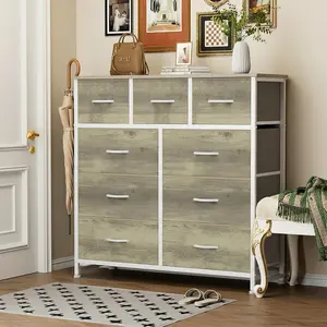 4-Color 9-Drawer Fabric Storage Tower - Wood Top & Steel Frame, Multi-Space Organizer for Hallway/Bedroom/Living Room