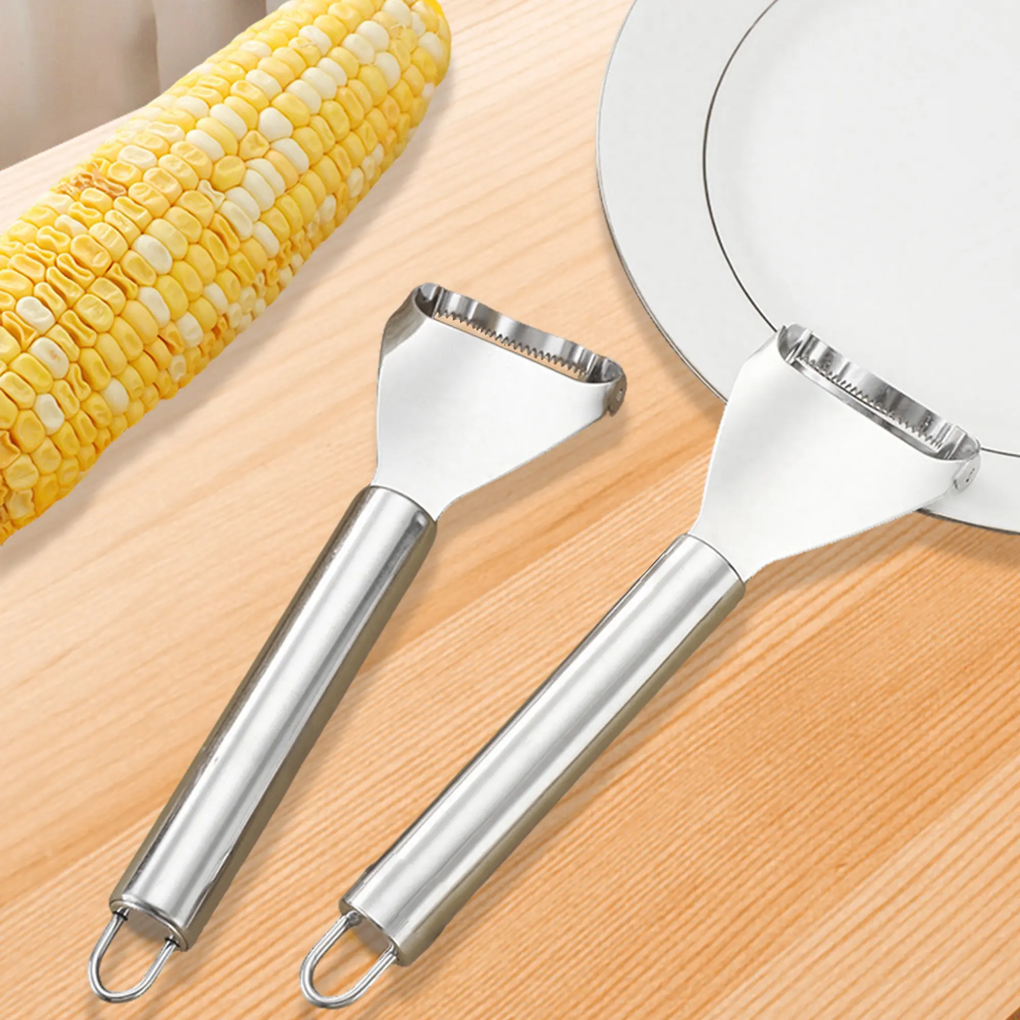2-Count Ergonomic Steel Blade Corn Peeler - Smooth, Lightweight Corn Kernel Scraper, Kitchen Vegetable Utensil for Baby Food Puree & Salad Toppings (Home & Party Supply, Party Bag Gift Option)