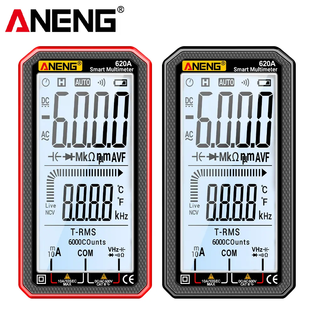ANENG 620A Smart Digital Multimeter - 6000-Count Full LCD Display, 600V AC/DC Voltage, Current, Resistance & Temperature Tester, Auto Scan Mode, Voltage Monitoring, Power Circuit Tester, 2×1.5V AAA, Test Leads Set, Auto-Shutoff, Compact And Lightweight Vo