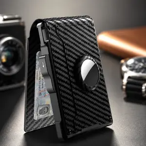 Generic RFID Blocking Slim Bifold Leather AirTag Wallet with Pop Up Aluminum Card Holder Money Clip for Men AirTag Not Included