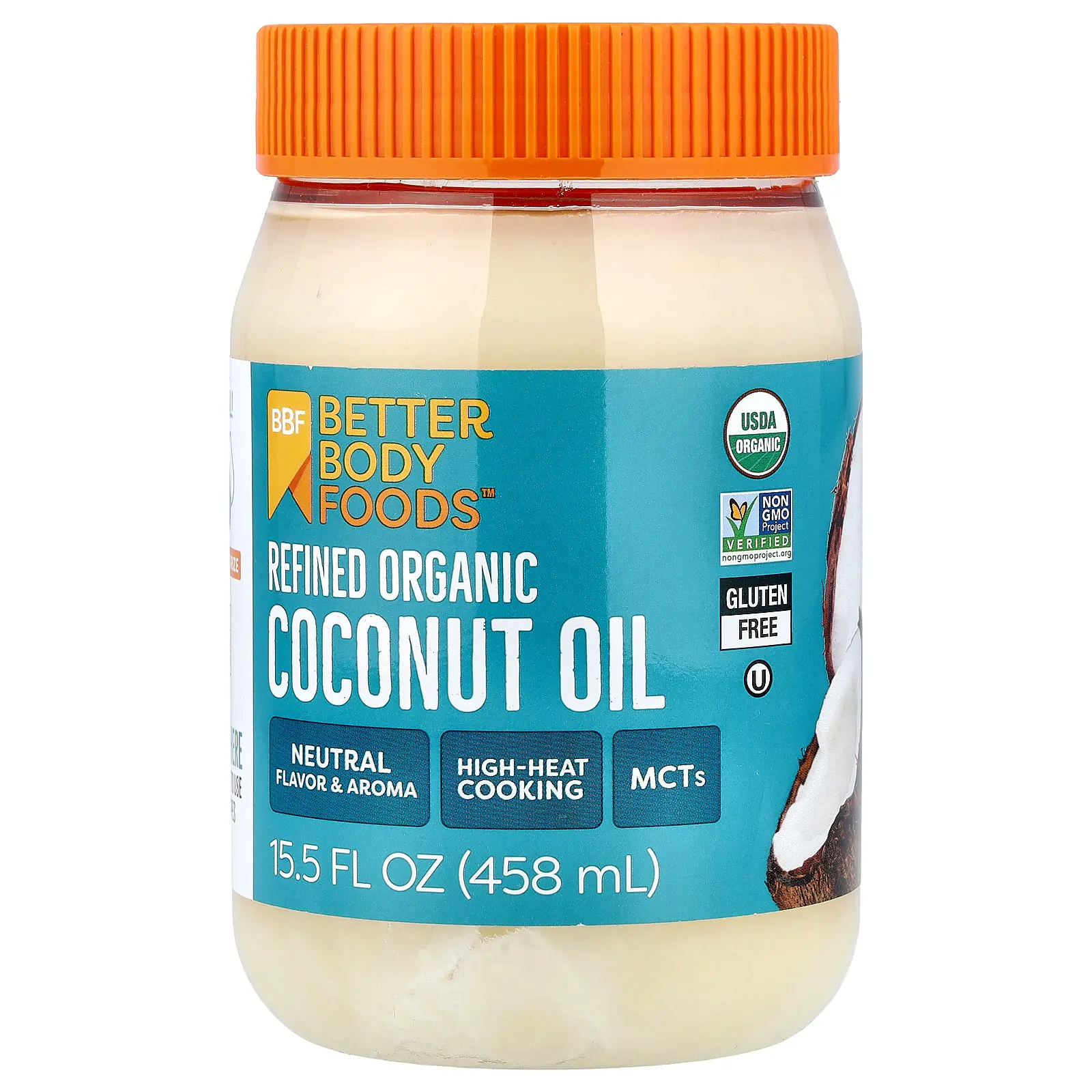 BetterBody Foods Refined Organic Coconut Oil, 15.5 fl oz (458 ml)