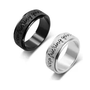 Motivational Spinner Ring for Men & Women, Engraved "Keep Fvcking Going" Titanium Steel Band Ring, Rotating Fidget Jewelry, Comfortable Daily Wear, Tarnish Resistant, Sizes 6-9