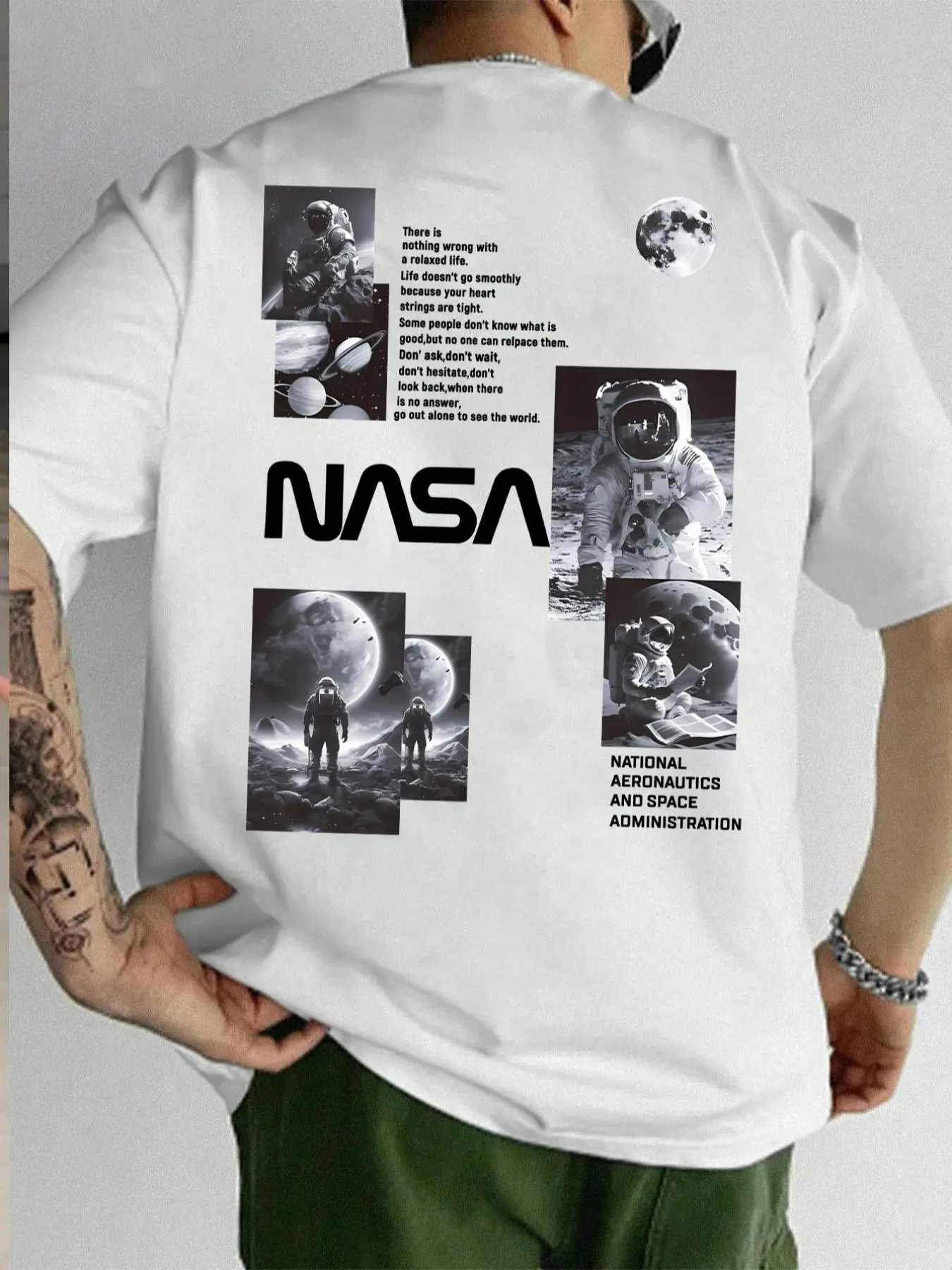 Men's NASA Print Round Neck Tee, Regular Fit Casual Streetwear Short Sleeve Crew Neck T-Shirt for Daily Wear, Men's Top for All Seasons, Tropical, Casual Summer Clothing, Casual Menswear