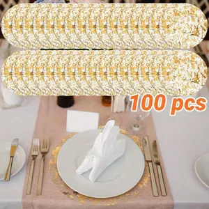 100pcs Disposable Golden 13-inch Round Golden Foil-pressed Table Mat In, Ultra-thin Disposable Home Decor Placemat For Wedding Birthday Parties, Ramadan, Valentine's Day Table Decoration