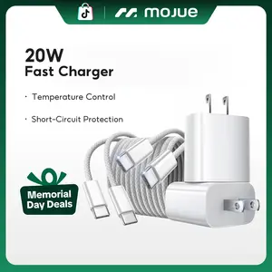 2-Pack 20W Fast Charging USB-C Wall Charger Block with 2-Pack 6FT/10FT USB-C to USB-C Braided  Cable for iPhone 17/17 Air/16/15 Pro Max，AirPods, iPad and so on