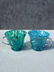 Handmade Multicolor Italian Murano Glass Espresso Cups - Set of 2 Drinkware