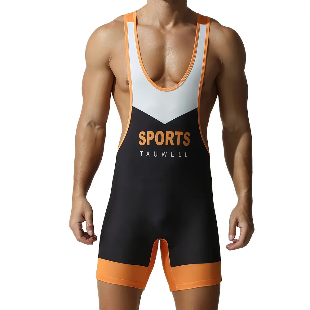 Tauwell Men's Color Block Letter Print Wrestling Singlet - Open Back, Sleeveless, 4-Way Stretch, Breathable Compression Bodysuit for BJJ Grappling, Gym Training -25705