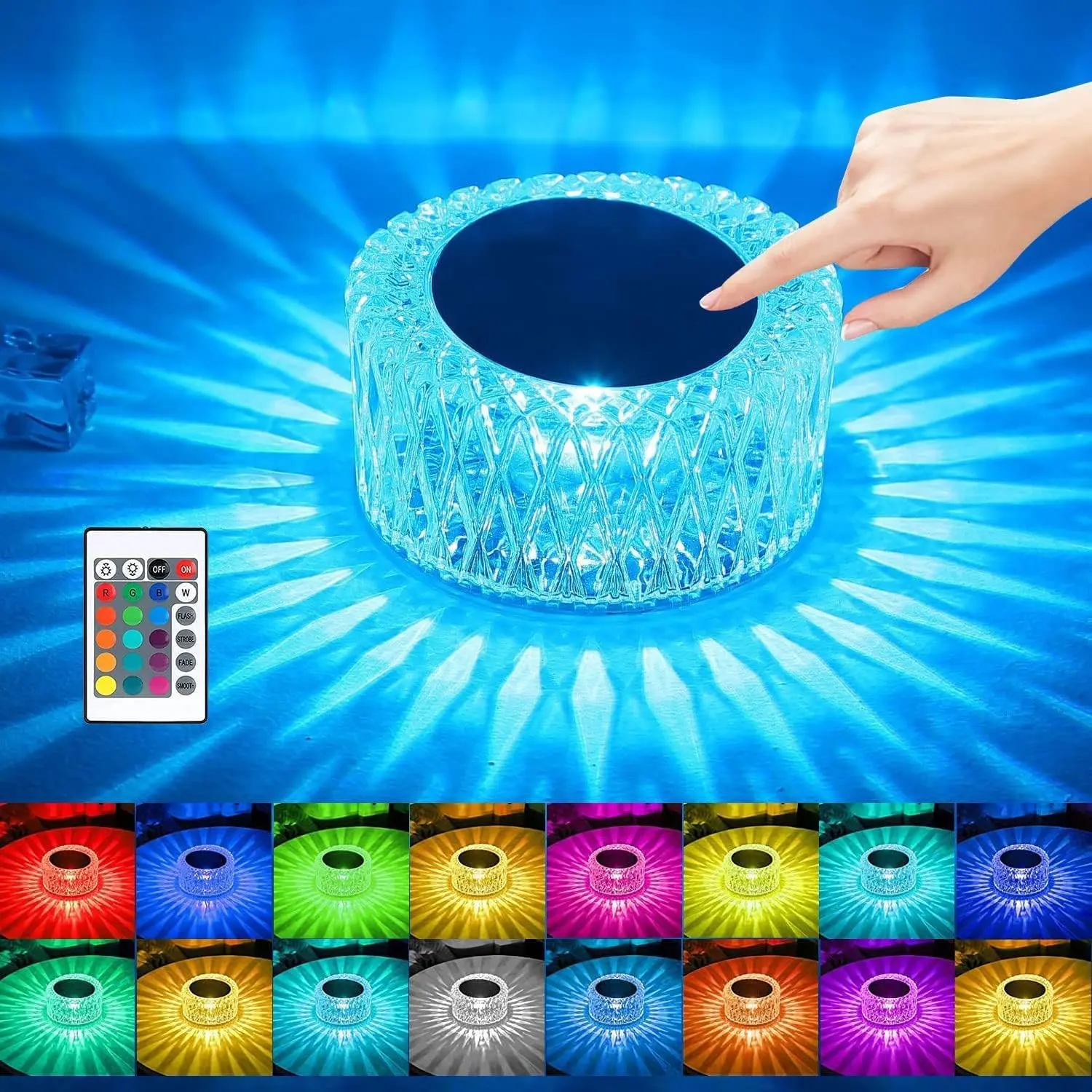 Crystal Diamond Table Lamp - Ambient LED Novelty Lighting with 16-Color Remote Control, USB Cable, Dimmable Adjustable Multi-Color Changing LEDs, Ideal Gift for Halloween, Christmas, Color Changing Leds Novelty Lighting