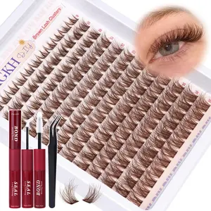 Brown Lash Clusters Kit Invisible Band Extension C Curly Wispy Cluster Eyelash Extensions Clear Diy Dark Individual With Bond And Seal  Tweezers