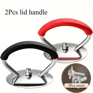2PCS Stainless Steel Pot Lid Handles with Heat-Resistant Silicone Grip, Durable Replacement Knobs with Screws for Cookware Lids