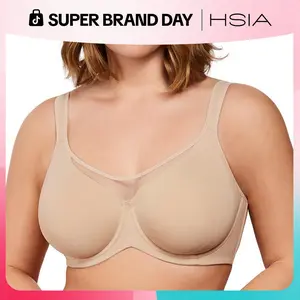HSIA Cool Cardi Comfort Bra Plus Size Underwire Non-padded Ice Silk Bra Smoothing Wide Strap Full Coverage Summer Bra for Big Busted Women Unlined Minimizer  BraT-shirt Bra Cooling Bra
