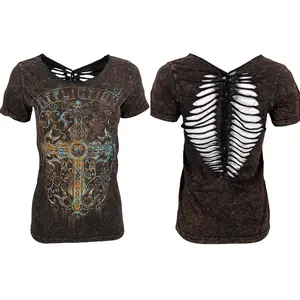 Affliction Women's T-Shirt Sanctuary Rust Scoop