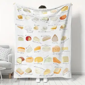 Contemporary Cheese Print Flannel Fleece Blanket Soft Cozy Warm Smooth Polyester Knit Fabric Digital Print All Seasons Throw for Sofa Bed Shawl Perfect Gift for Family and Friends
