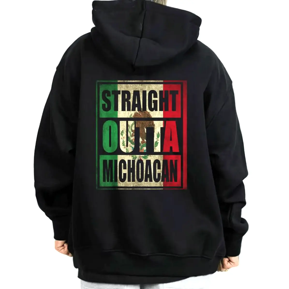 Women's "Straight Outta Michoacan" Graphic Hoodie - Unisex Casual Loose-Fit Pullover, Vintage Soft Cotton Blend Sweatshirt, Crew Neck, All Seasons, Machine Washable, Menswear Top, Music-Inspired, Athletic-Friendly, Sand-Tone Option