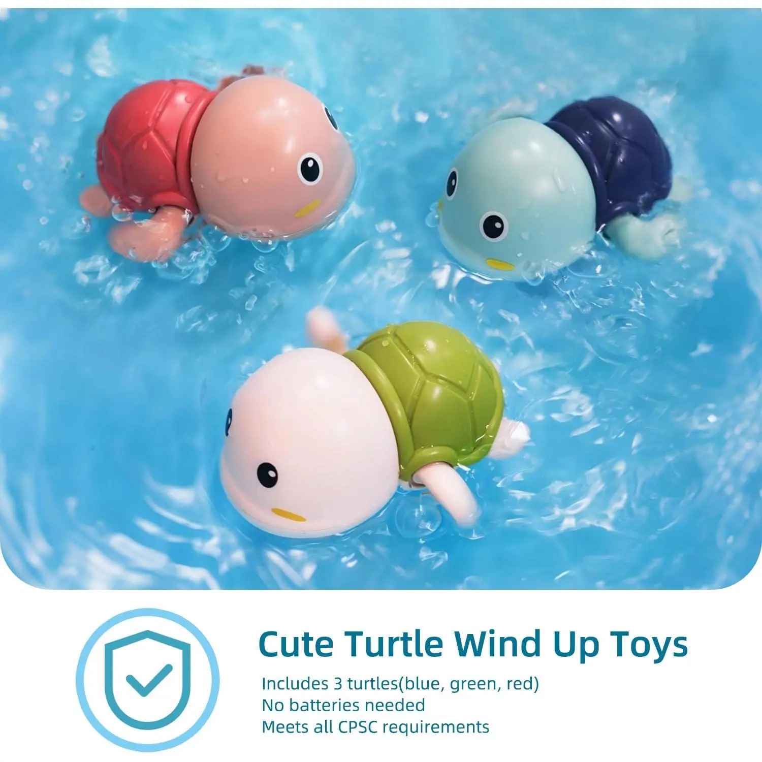 Colorful Sets Smooth PVC Wind-Up Floating Turtle Bath Toys for Babies, 3-Pack Hand-Safe Edges Turtle Shape Toys, Unisex, Flips That Thrill, Floating Fun, Develops Fine Motor Skills, Entertains Kids