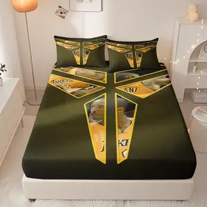 Kobe Bryant Lakers jersey with number 8 pattern fitted sheet, bedroom bedspread, mattress protector suitable for bedrooms and guest rooms (one fitted sheet + two pillowcases, no insert).