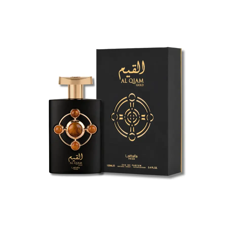 Lattafa Pride Al Qiam Gold EDP - 3.4 fl oz Arabian Scent Aromatic Unisex Fragrance, Long-Lasting Amberwoody Blend with Spicy, Fruity Raspberry Notes, Warm Spicy Core, Contains Alcohol, 36 Months Shelf Life, EDP Liquid Colognes for Adults