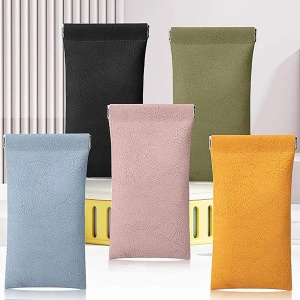 5 piece Leather Glasses Case Squeeze Top Portable Sunglasses Case anti-scratch Eyeglass Case for Daily Use