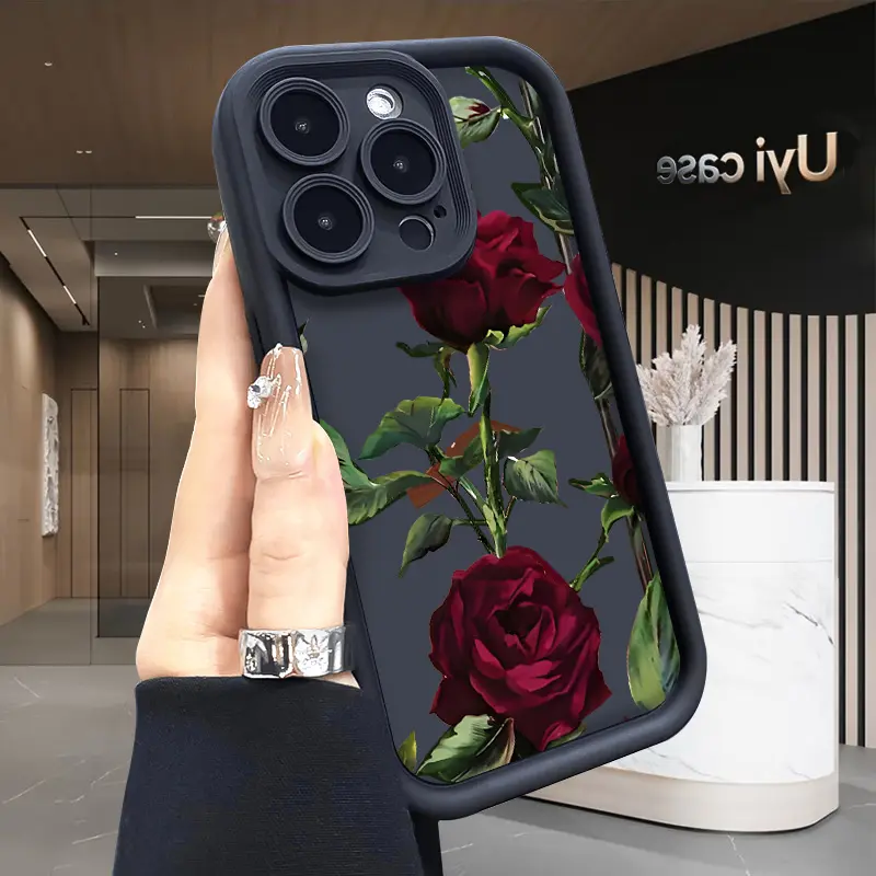 Red Rose Elegance Flexible TPU Plastic Smartphone Case - Protective Accessory with Precise Fit, Rugged, Durable, Shockproof, Anti-Scratch, Anti-Drop for iPhone 17,16,16e,15,14,13,12,11 Pro Max Plus,X,XS, Accessories, Polycarbonate, Iphone 14 Pro, Full Por
