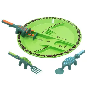Constructive Eating Utensil Set with 3 Dinosaur Utensils and Plate  - Made in USA - Kitchenware - Kitchen Utensils
