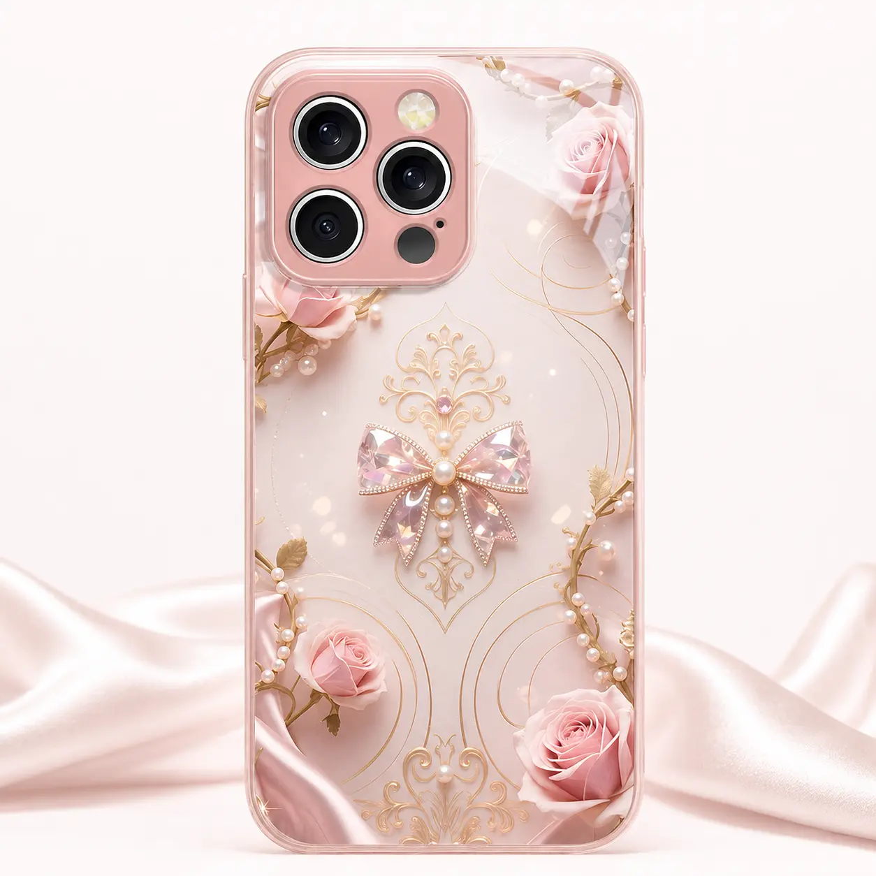 High-End Metal Smartphone Protector Case for iPhone 11-17 Pro Max, Stylish Bow & Flower Design, Soft Edges, Sleek Sturdy Cover, Ideal Gift for Protection Needs (Smartphone Accessories Collection), Bows