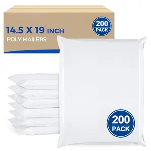 Poly Mailers 14.5x19 Inch 100 Pack 200 Pcs 50 Piece Bulk Shipping Bags for Clothes, Strong Self Adhesive Shipping Envelopes for Small Business,Waterproof Packaging Mailers Poly Bags for Shipping Mailing Bags White