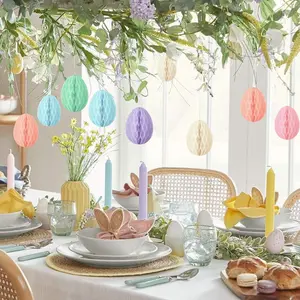 6pcs Easter Egg Hanging Decorations, Holiday Party Egg Honeycomb Ball Arrangement, Easter Theme Home Wall Room Decoration Ornaments