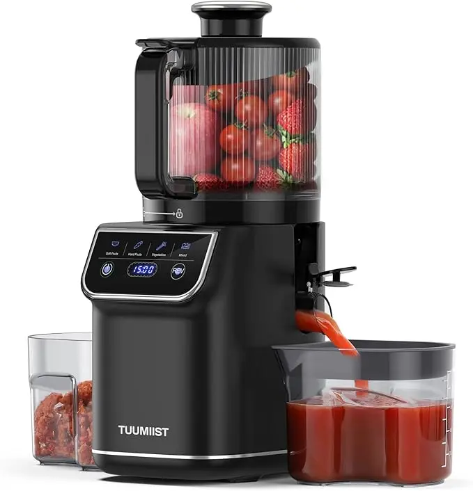 TUUMIIST Cold Press Juicer, Digital Touch Version OR Manual Version, 6.5" Wide Chute for Whole Fruits, High-Yield Slow Masticating Juicer, 100oz Large Capacity,Gift for Her & Him,Easy to Clean & Quiet