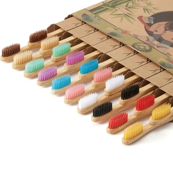 20 Count Bamboo Toothbrushes - BPA Free Soft Bristles Natural Toothbrush Set - Biodegradable & Compostable Eco-Friendly Wooden Toothbrush, Multicolor